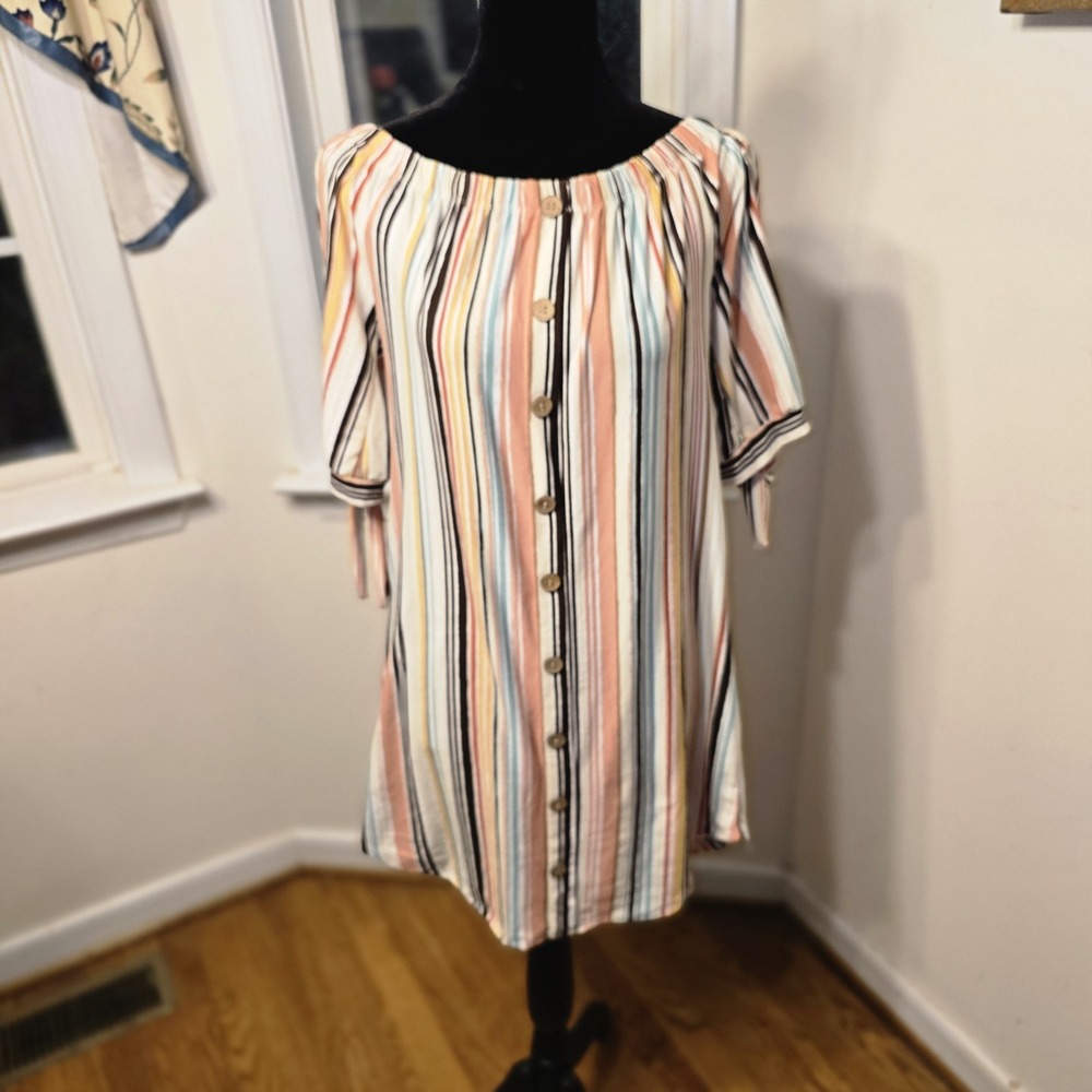 Full Circle Trends‎ Striped Button Down Dress Womens Medium Casual Very Soft